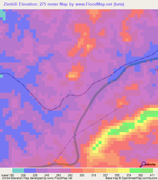 Zimbili,Tanzania Elevation Map