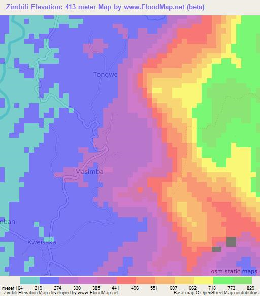 Zimbili,Tanzania Elevation Map