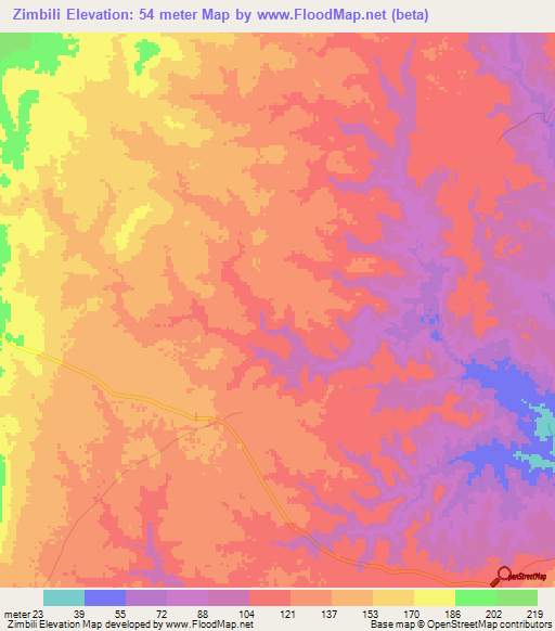 Zimbili,Tanzania Elevation Map