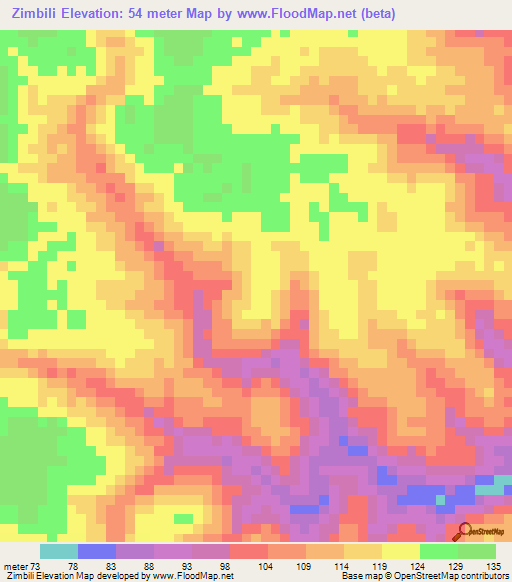 Zimbili,Tanzania Elevation Map