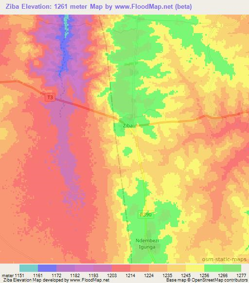 Ziba,Tanzania Elevation Map