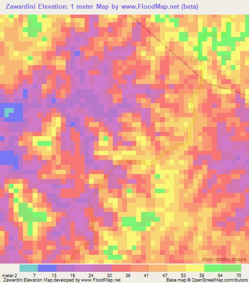 Zawardini,Tanzania Elevation Map