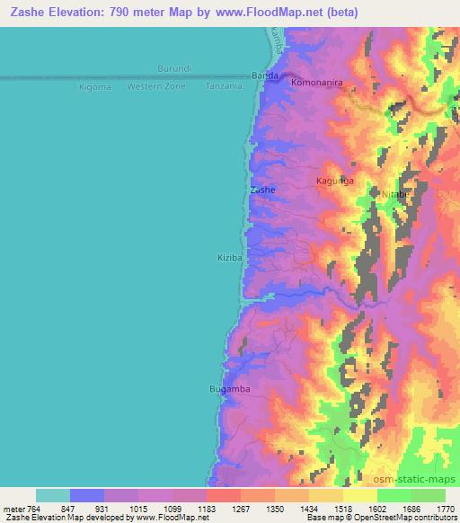 Zashe,Tanzania Elevation Map