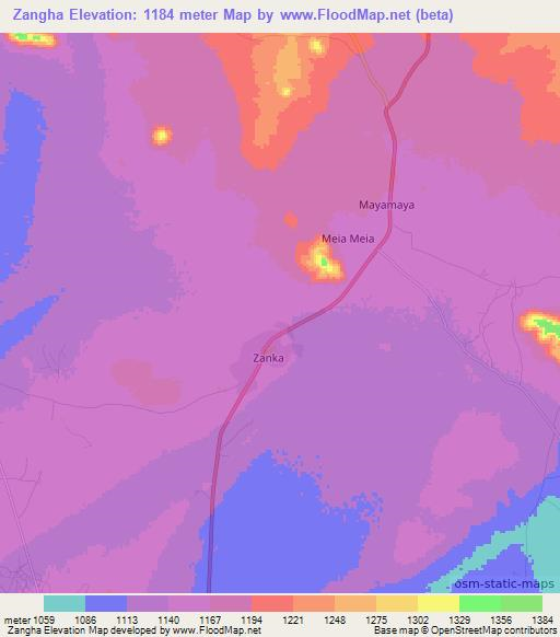 Zangha,Tanzania Elevation Map