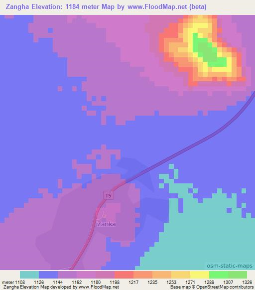 Zangha,Tanzania Elevation Map