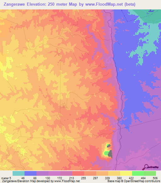 Zangerawe,Tanzania Elevation Map