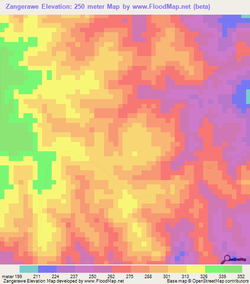 Zangerawe,Tanzania Elevation Map