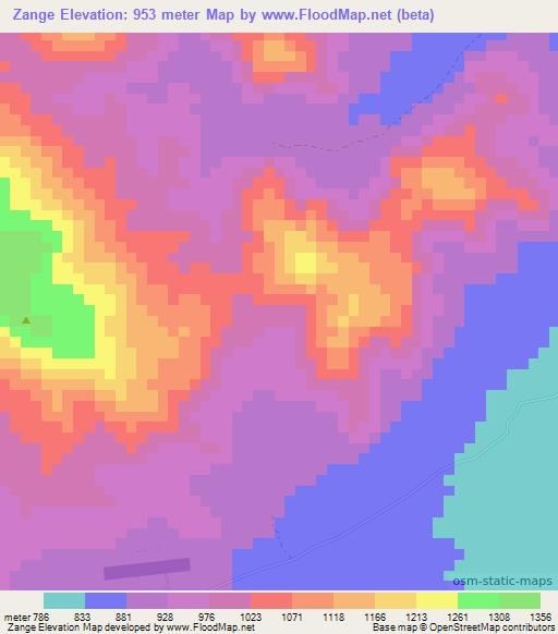 Zange,Tanzania Elevation Map