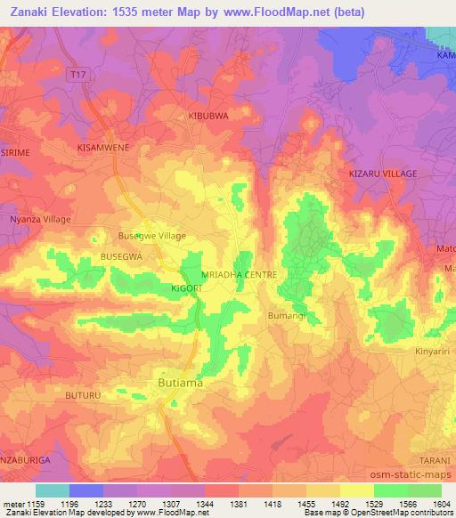 Zanaki,Tanzania Elevation Map