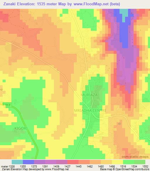 Zanaki,Tanzania Elevation Map