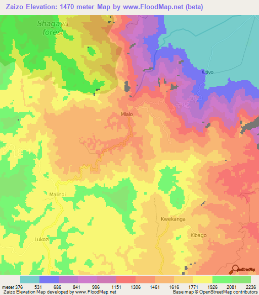 Zaizo,Tanzania Elevation Map