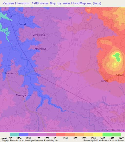 Zagayu,Tanzania Elevation Map