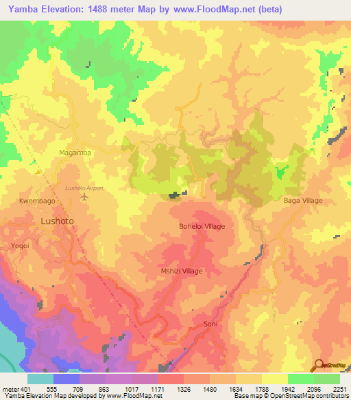 Yamba,Tanzania Elevation Map