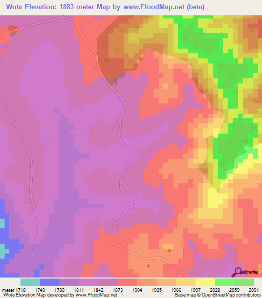 Wota,Tanzania Elevation Map