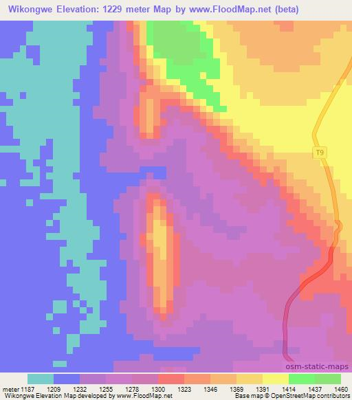 Wikongwe,Tanzania Elevation Map