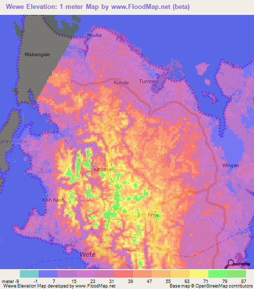 Wewe,Tanzania Elevation Map