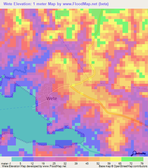 Wete,Tanzania Elevation Map