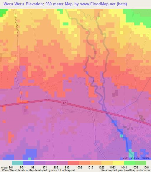 Weru Weru,Tanzania Elevation Map