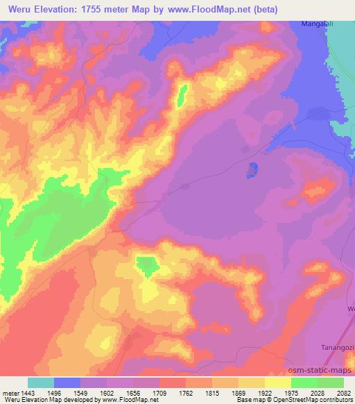 Weru,Tanzania Elevation Map