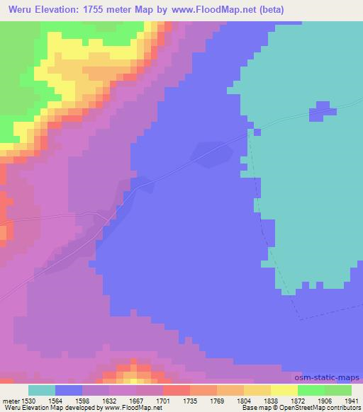 Weru,Tanzania Elevation Map