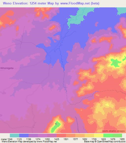 Weno,Tanzania Elevation Map