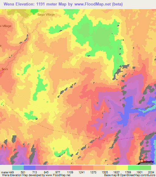 Wena,Tanzania Elevation Map