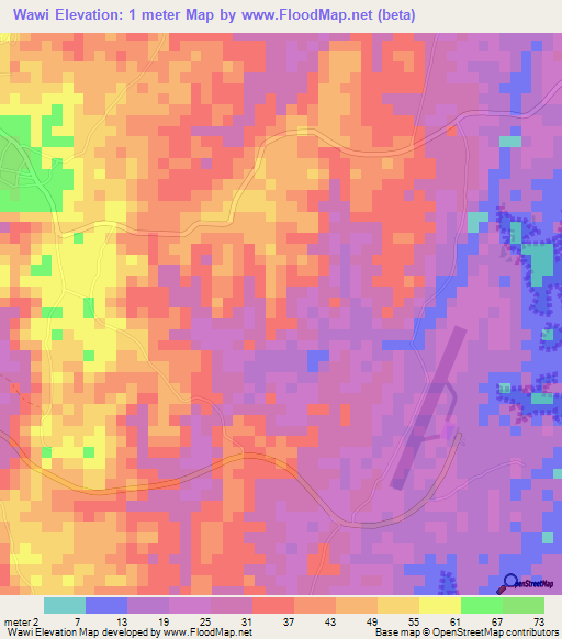 Wawi,Tanzania Elevation Map