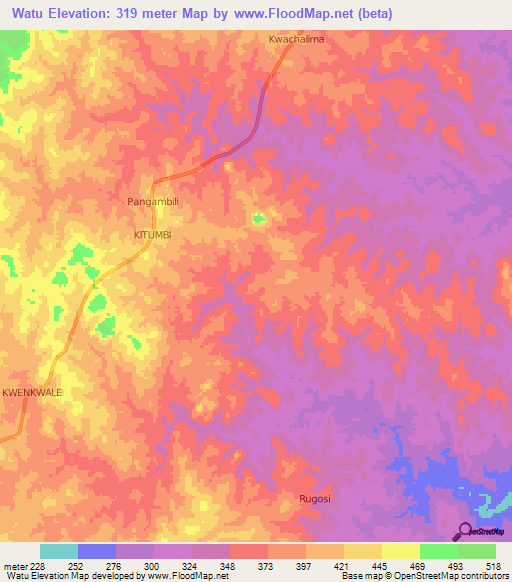 Watu,Tanzania Elevation Map