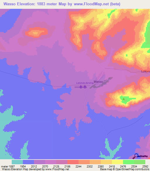 Wasso,Tanzania Elevation Map