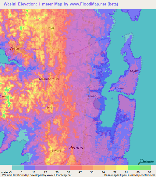 Wasini,Tanzania Elevation Map