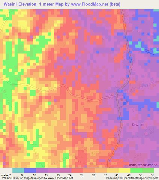 Wasini,Tanzania Elevation Map