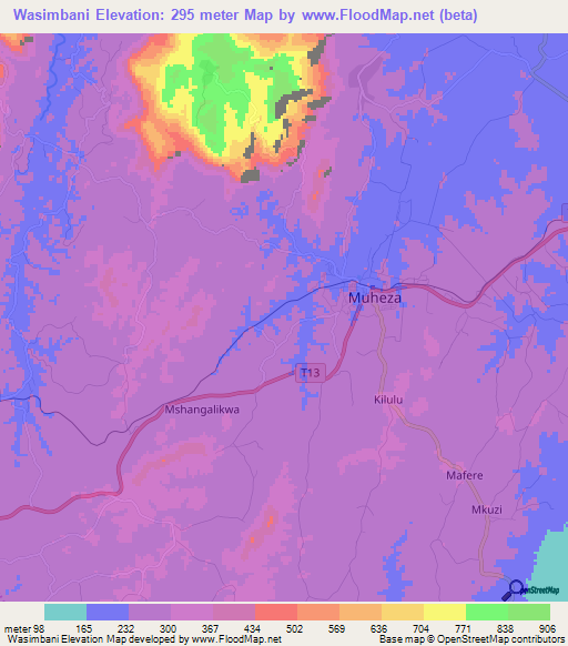 Wasimbani,Tanzania Elevation Map