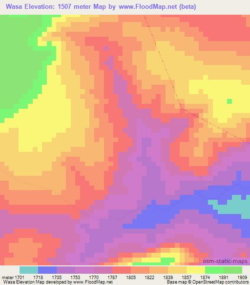 Wasa,Tanzania Elevation Map