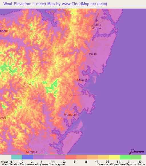 Wani,Tanzania Elevation Map