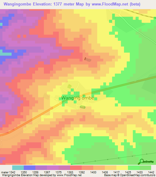 Wangingombe,Tanzania Elevation Map