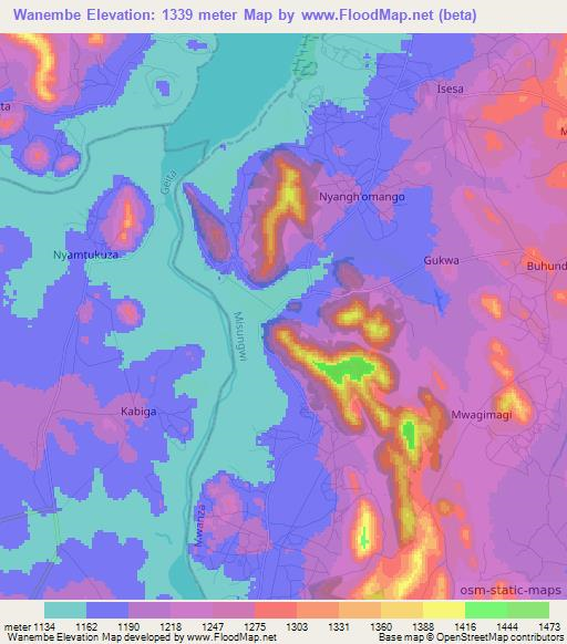 Wanembe,Tanzania Elevation Map