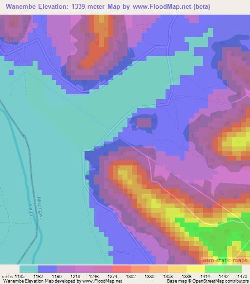 Wanembe,Tanzania Elevation Map