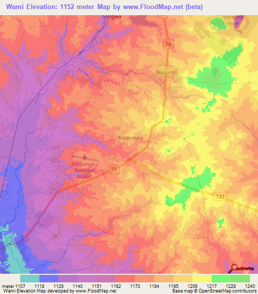 Wami,Tanzania Elevation Map