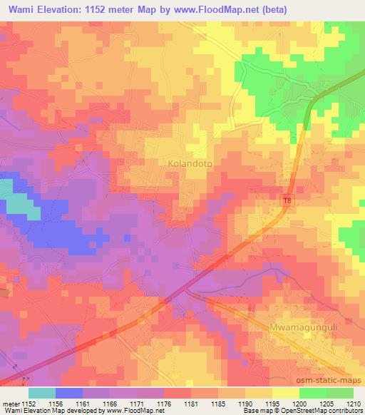 Wami,Tanzania Elevation Map