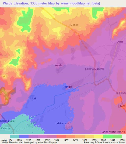 Waida,Tanzania Elevation Map