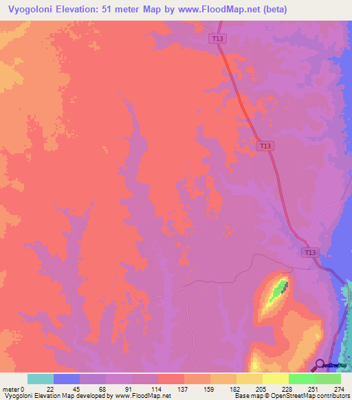 Vyogoloni,Tanzania Elevation Map