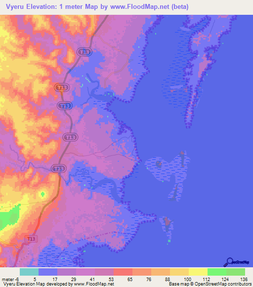 Vyeru,Tanzania Elevation Map