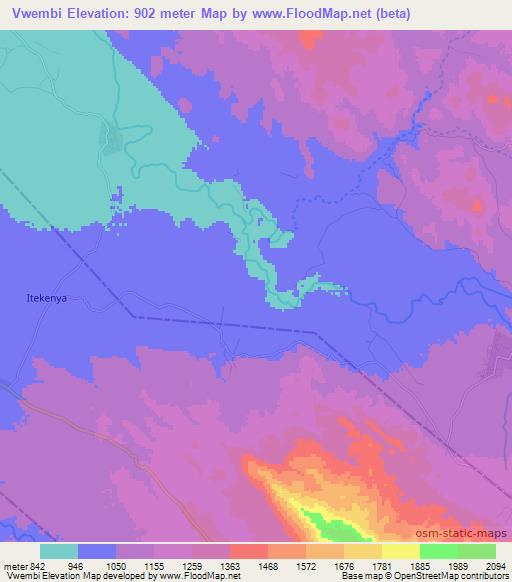 Vwembi,Tanzania Elevation Map