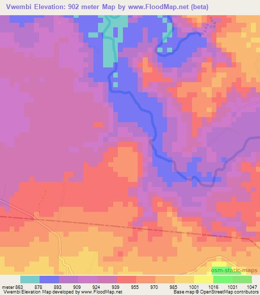 Vwembi,Tanzania Elevation Map