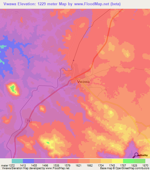 Vwawa,Tanzania Elevation Map