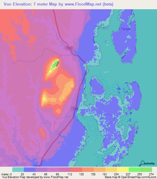 Vuo,Tanzania Elevation Map