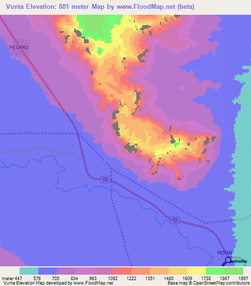 Vunta,Tanzania Elevation Map