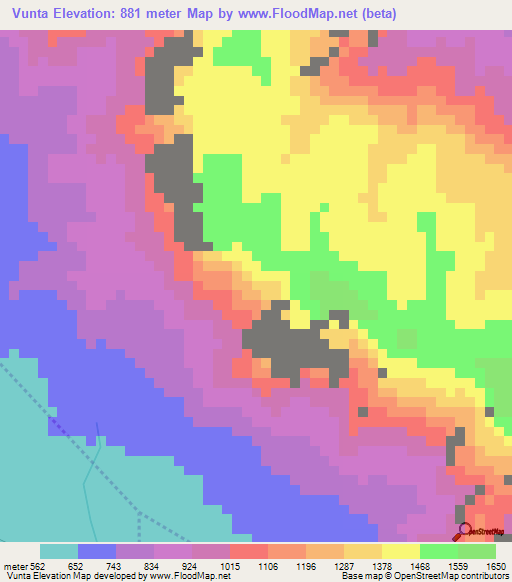 Vunta,Tanzania Elevation Map