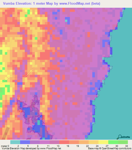 Vumba,Tanzania Elevation Map