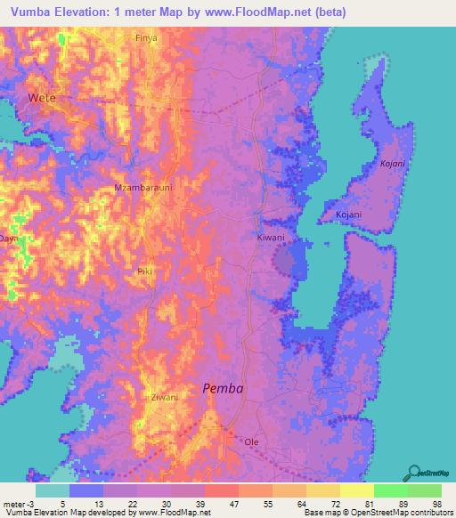 Vumba,Tanzania Elevation Map